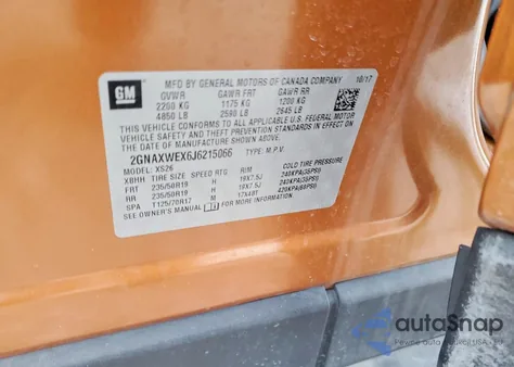 2018 Chevrolet Equinox Premier z USA, uszkodzony, nr VIN 2GNAXWEX6J6215066